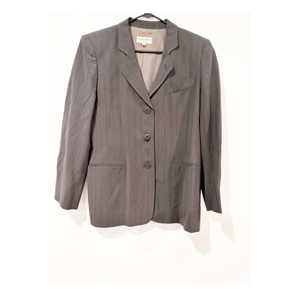 Giorgio Armani Le Collezioni Grey Textured 3 Button Blazer Jacket Italy Size 12